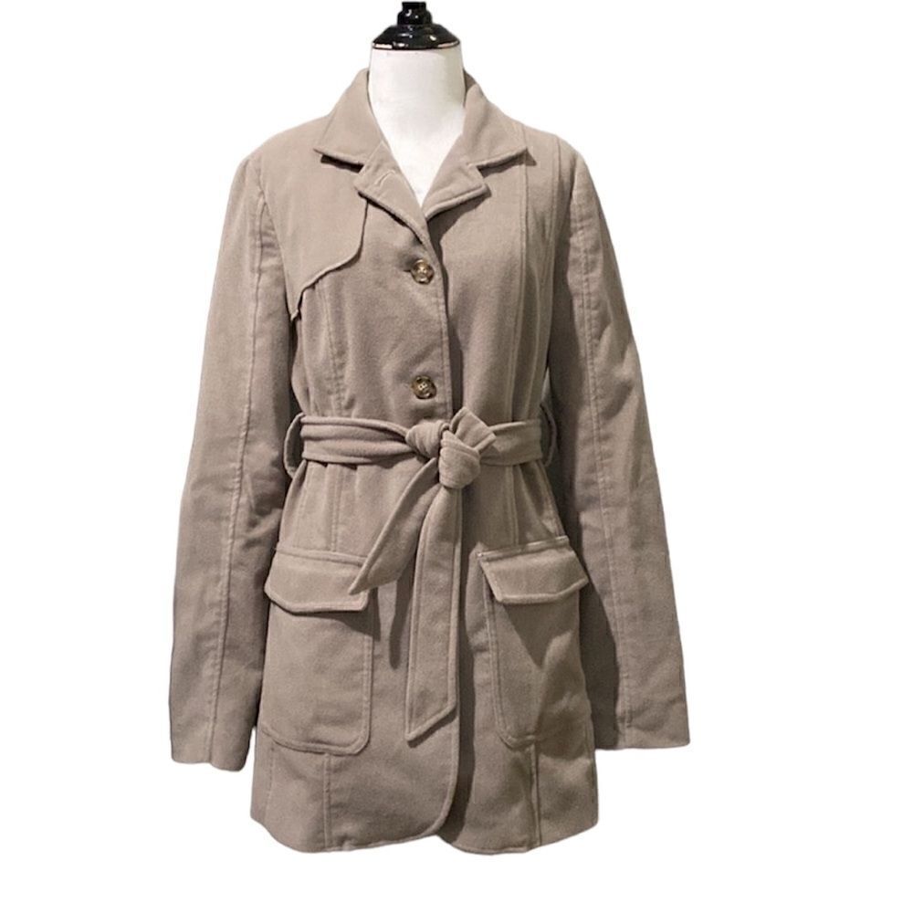 Jack by BB Dakota Neutral Soft Fuzzy Jacket Button and Tie Waist